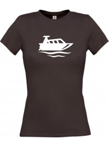 Lady T-Shirt Motorboot, Yacht, Boot, Kapitän, kult, braun, L