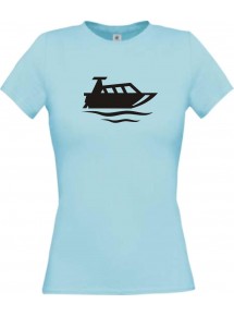 Lady T-Shirt Motorboot, Yacht, Boot, Kapitän, kult, hellblau, L