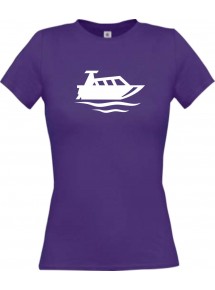 Lady T-Shirt Motorboot, Yacht, Boot, Kapitän, kult, lila, L