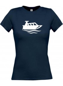 Lady T-Shirt Motorboot, Yacht, Boot, Kapitän, kult, navy, L