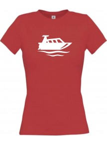 Lady T-Shirt Motorboot, Yacht, Boot, Kapitän, kult, rot, L