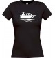 Lady T-Shirt Motorboot, Yacht, Boot, Kapitän, kult, schwarz, L