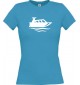 Lady T-Shirt Motorboot, Yacht, Boot, Kapitän, kult, türkis, L