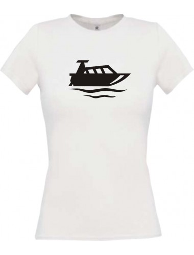 Lady T-Shirt Motorboot, Yacht, Boot, Kapitän, kult, weiss, L