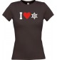 Lady T-Shirt I Love Steuerrrad, Kapitän, kult, braun, L
