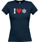 Lady T-Shirt I Love Steuerrrad, Kapitän, kult, navy, L