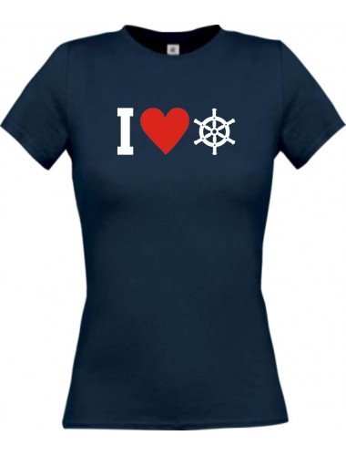 Lady T-Shirt I Love Steuerrrad, Kapitän, kult, navy, L