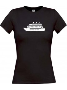 Lady T-Shirt Kreuzfahrtschiff, Passagierschiff, kult, schwarz, L