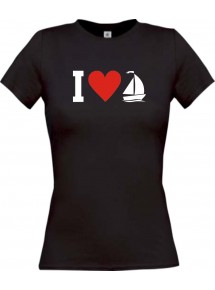 Lady T-Shirt I Love Segelboot, Kapitän, kult