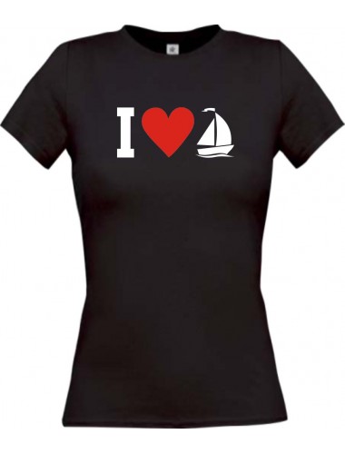Lady T-Shirt I Love Segelboot, Kapitän, kult