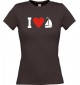 Lady T-Shirt I Love Segelboot, Kapitän, kult, braun, L