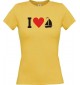 Lady T-Shirt I Love Segelboot, Kapitän, kult, gelb, L