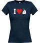 Lady T-Shirt I Love Segelboot, Kapitän, kult, navy, L