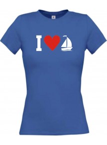 Lady T-Shirt I Love Segelboot, Kapitän, kult, royal, L