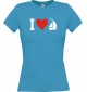 Lady T-Shirt I Love Segelboot, Kapitän, kult, türkis, L