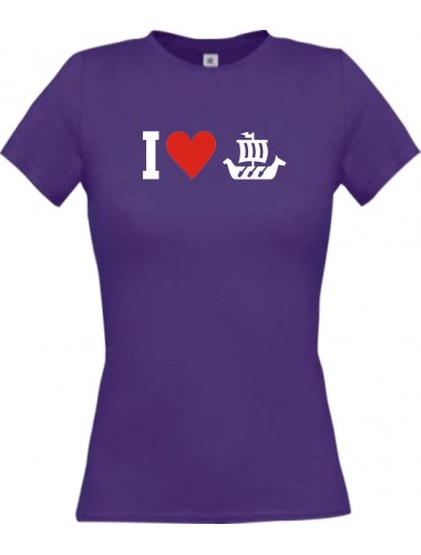 Lady T-Shirt I Love Wikingerschiff, Kapitän, kult, lila, L