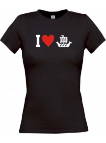 Lady T-Shirt I Love Wikingerschiff, Kapitän, kult, schwarz, L