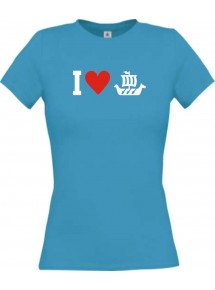 Lady T-Shirt I Love Wikingerschiff, Kapitän, kult, türkis, L