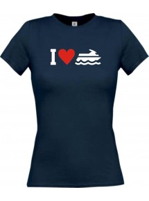 Lady T-Shirt I Love Jestski, Kapitän, kult, navy, L