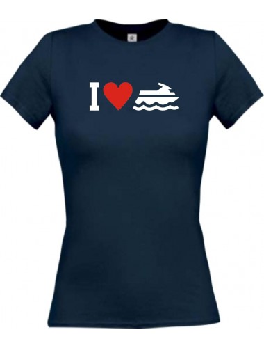 Lady T-Shirt I Love Jestski, Kapitän, kult, navy, L