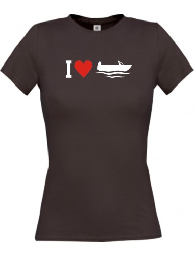 Lady T-Shirt I Love Angelkahn, Kapitän, kult, braun, L