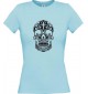 Lady T-Shirt Skull Ornament Tribal Schädel Tattoo hellblau, L
