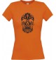 Lady T-Shirt Skull Ornament Tribal Schädel Tattoo orange, L