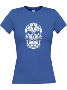 Lady T-Shirt Skull Ornament Tribal Schädel Tattoo royal, L