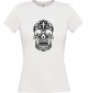 Lady T-Shirt Skull Ornament Tribal Schädel Tattoo weiss, L