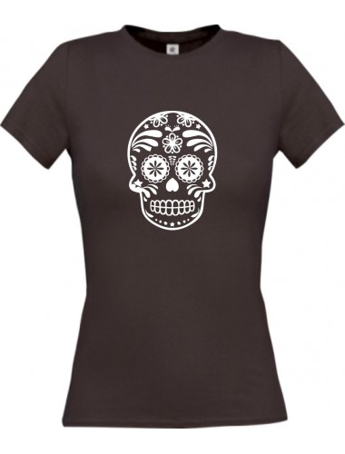 Lady T-Shirt Skull Ornament Tribal Schädel braun, L