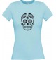 Lady T-Shirt Skull Ornament Tribal Schädel hellblau, L