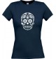 Lady T-Shirt Skull Ornament Tribal Schädel navy, L