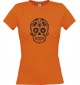 Lady T-Shirt Skull Ornament Tribal Schädel orange, L