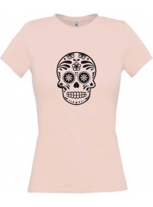 Lady T-Shirt Skull Ornament Tribal Schädel rosa, L