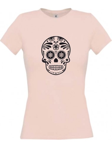 Lady T-Shirt Skull Ornament Tribal Schädel rosa, L