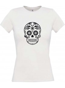Lady T-Shirt Skull Ornament Tribal Schädel weiss, L