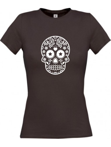 Lady T-Shirt Skull Ornament Tribal braun, L