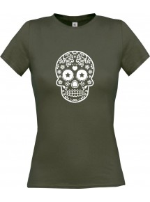 Lady T-Shirt Skull Ornament Tribal grau, L
