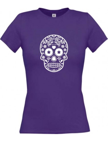 Lady T-Shirt Skull Ornament Tribal lila, L