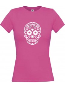 Lady T-Shirt Skull Ornament Tribal pink, L