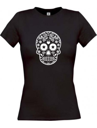 Lady T-Shirt Skull Ornament Tribal schwarz, L