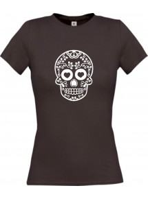 Lady T-Shirt Skull Ornament braun, L