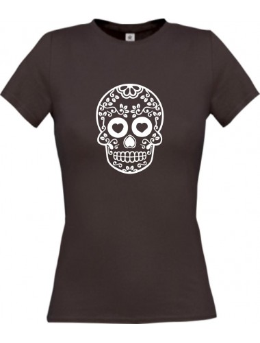 Lady T-Shirt Skull Ornament braun, L