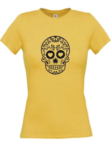 Lady T-Shirt Skull Ornament gelb, L