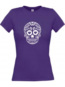 Lady T-Shirt Skull Ornament lila, L