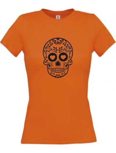 Lady T-Shirt Skull Ornament orange, L