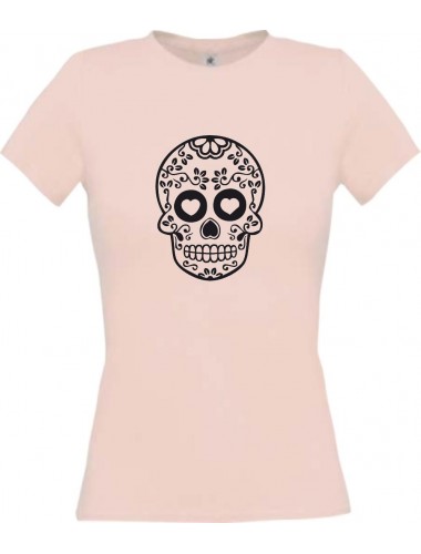 Lady T-Shirt Skull Ornament rosa, L