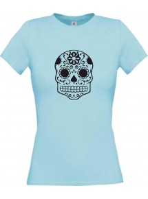 Lady T-Shirt Skull Tattoostyle hellblau, L