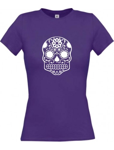 Lady T-Shirt Skull Tattoostyle lila, L