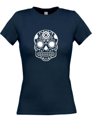 Lady T-Shirt Skull Tattoostyle navy, L